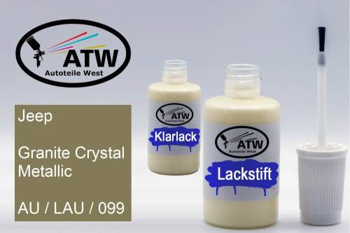 Jeep, Granite Crystal Metallic, AU / LAU / 099: 20ml Lackstift + 20ml Klarlack - Set, von ATW Autoteile West.